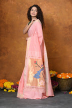 Very Much Indian EXCLUSIVE! Handloom Pure Cotton Paithani With Peacock Pallu - Fresh Peach | Grocsy