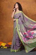 Very Much Indian EXCLUSIVE! Handloom Pure Cotton Paithani With Traditional Asawali Pallu - Dual Tone Green & Pink | Grocsy