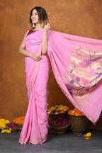 Very Much Indian EXCLUSIVE! Handloom Pure Cotton Paithani With Hand bandhani Work and Traditional Parrot Pallu | Grocsy