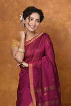 Very Much Indian Designed by VMI - High Quality Mul Cotton Handloom Woven with Sleek Border and Flower Buttis - Magenta Pink | Grocsy