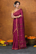 Very Much Indian Designed by VMI - High Quality Mul Cotton Handloom Woven with Sleek Border and Flower Buttis - Magenta Pink | Grocsy