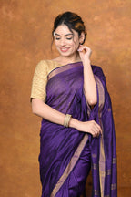 Very Much Indian Designed by VMI - High Quality Mul Cotton Handloom Woven with Sleek Border and Flower Buttis - Violet | Grocsy