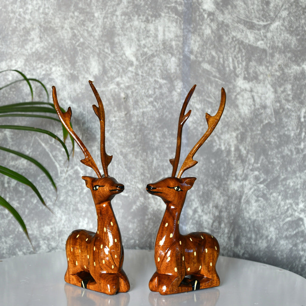 Sowpeace Pair of wooden sitting deer | Grocsy