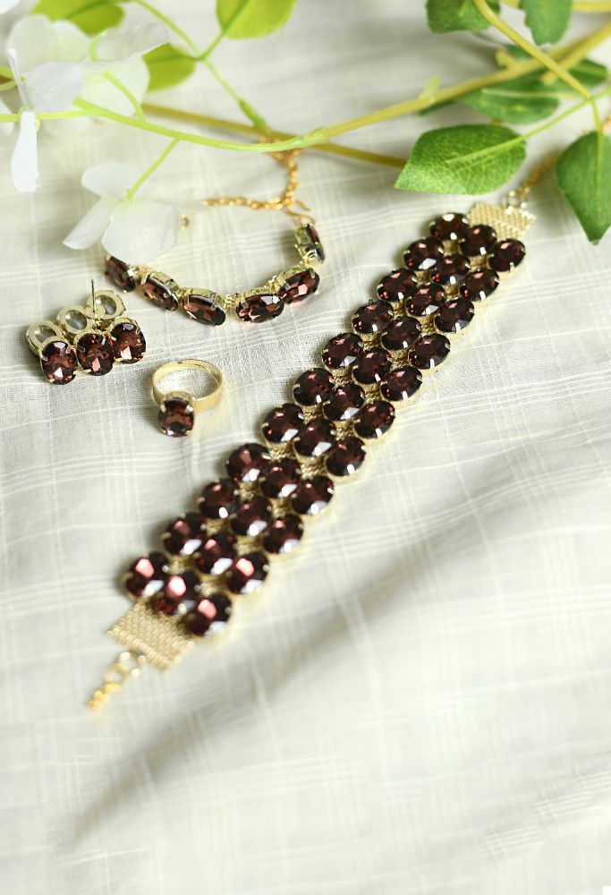 Mominos Fashion Johar Kamal Gold-Polished Finish Stone Choker For Women (Brown) | Grocsy