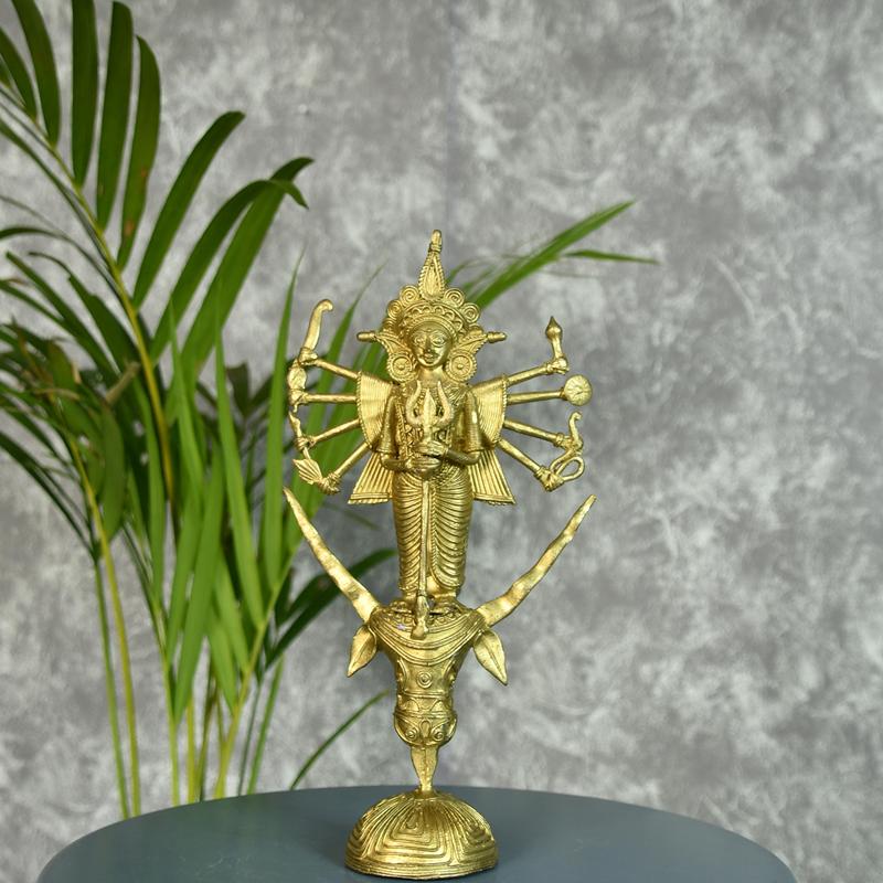 Sowpeace Dhokra Craft / Goddess Durga Mahishasur Mardini Brass Decor | Grocsy