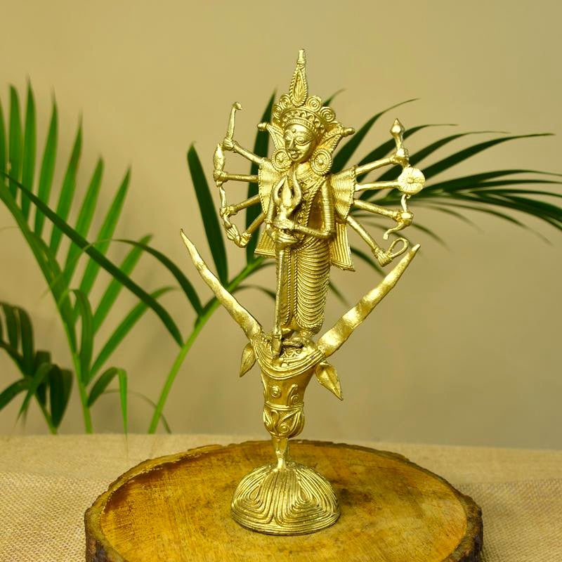 Sowpeace Dhokra Craft / Goddess Durga Mahishasur Mardini Brass Decor | Grocsy