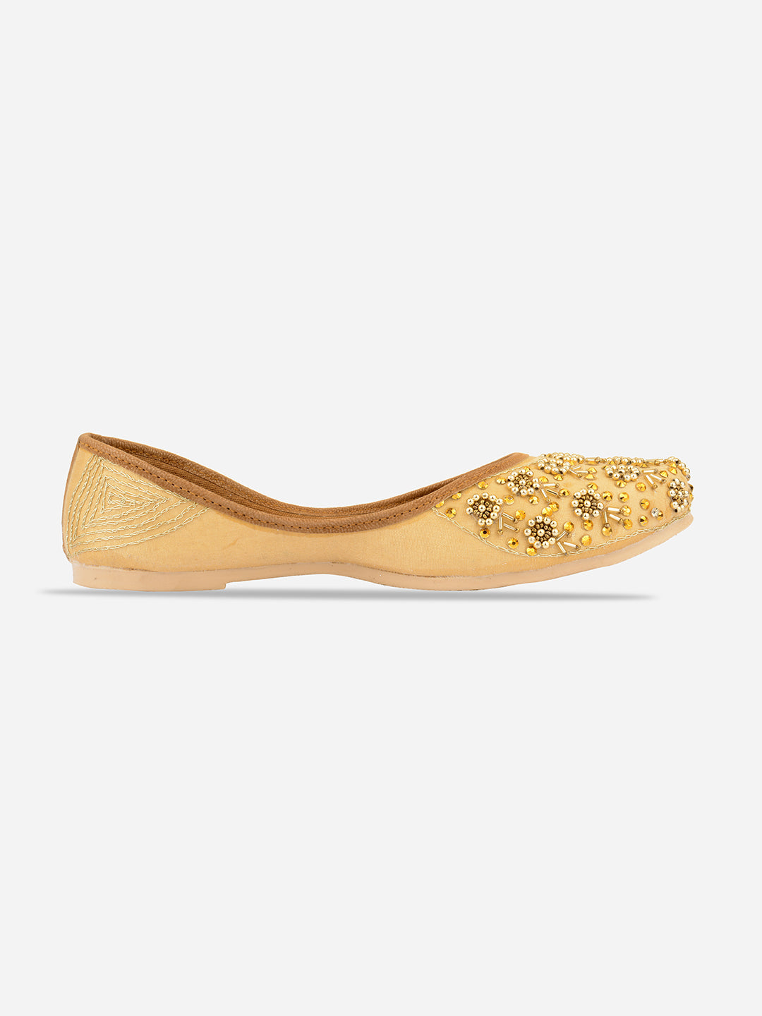 Desi Colour Women Indian Ethnic Footwear-Gold Round Emb | Grocsy