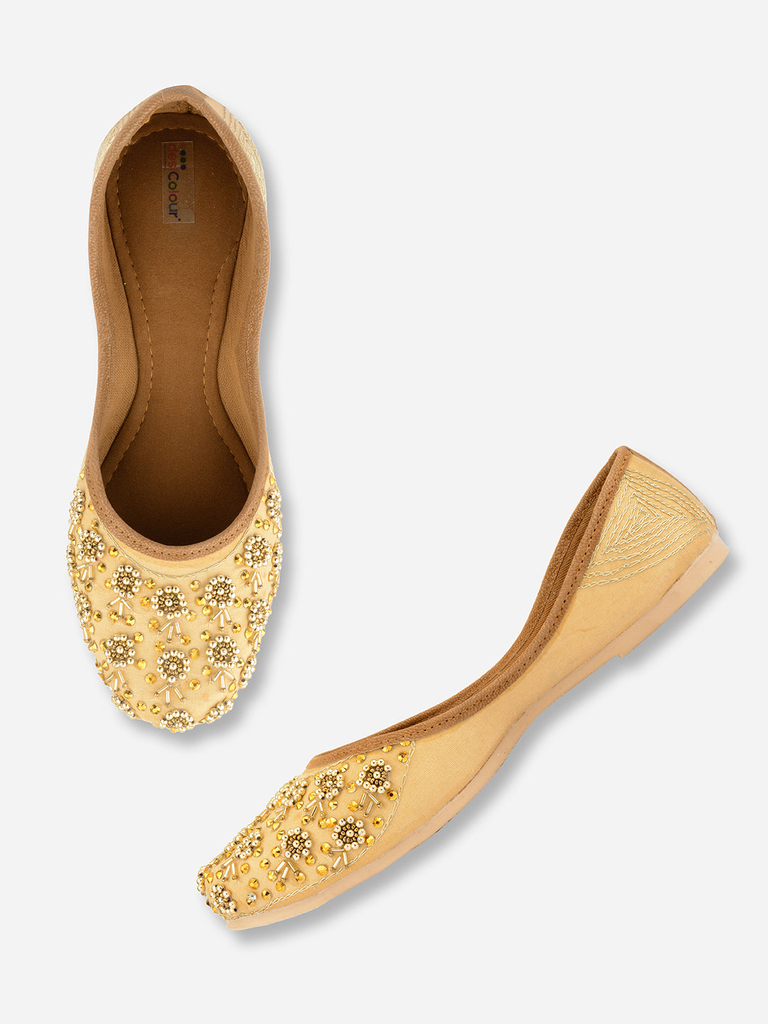 Desi Colour Women Indian Ethnic Footwear-Gold Round Emb | Grocsy