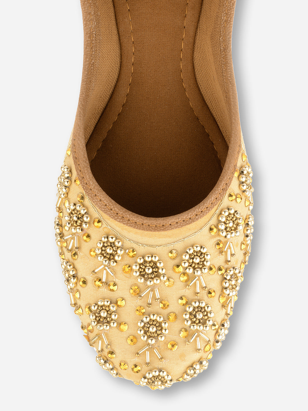 Desi Colour Women Indian Ethnic Footwear-Gold Round Emb | Grocsy