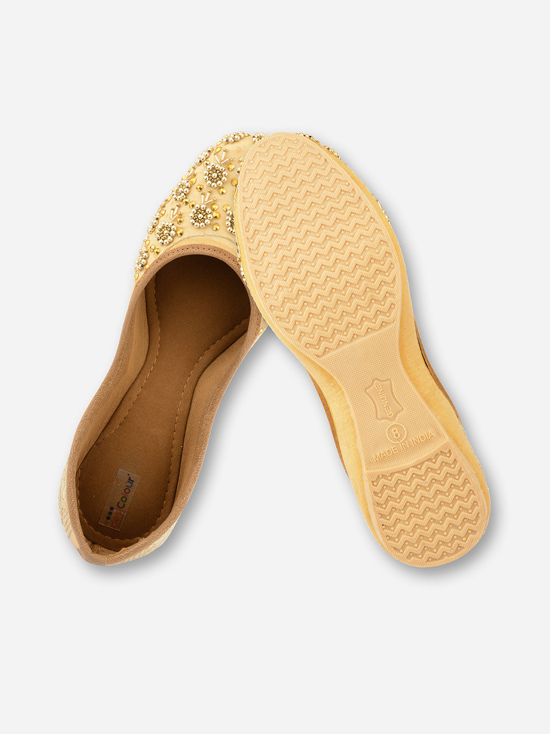 Desi Colour Women Indian Ethnic Footwear-Gold Round Emb | Grocsy