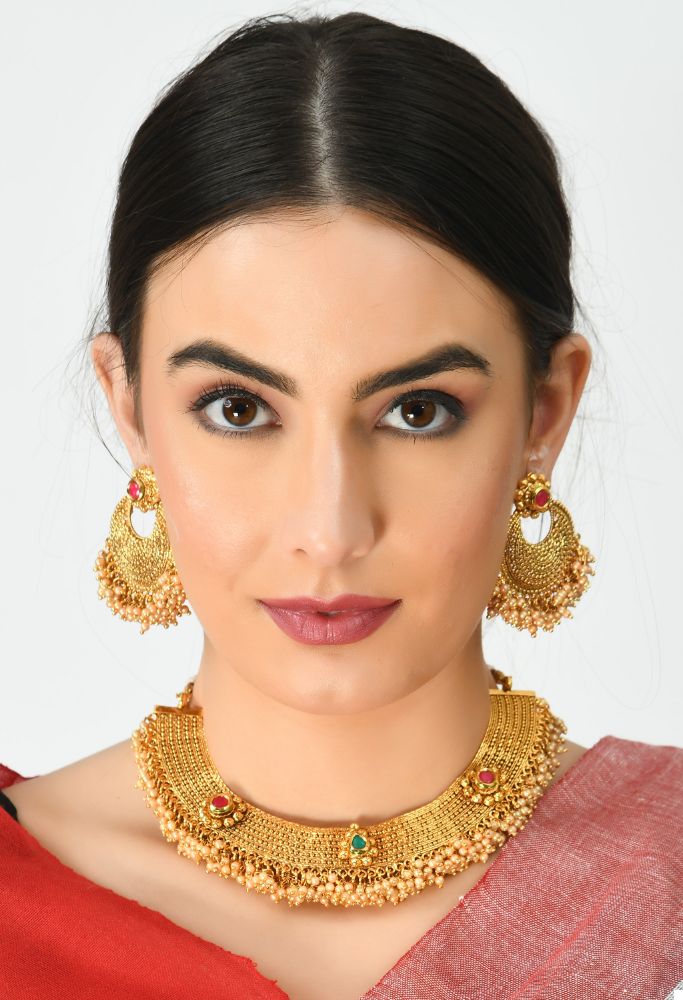 Mominos Fashion Johar Kamal Gold-Polished Brass Finish Stone/Beads Choker For Women (Golden) | Grocsy
