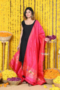 Very Much Indian Rajsi - Handloom Pure Silk Paithani Dupatta With Beautiful Zari Work and Handwoven Buttis - Pink | Grocsy