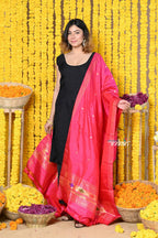 Very Much Indian Rajsi - Handloom Pure Silk Paithani Dupatta With Beautiful Zari Work and Handwoven Buttis - Pink | Grocsy