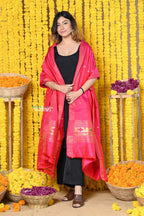 Very Much Indian Rajsi - Handloom Pure Silk Paithani Dupatta With Beautiful Zari Work and Handwoven Buttis - Pink | Grocsy