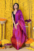 Very Much Indian Rajsi - Handloom Pure Silk Paithani Dupatta With Beautiful Zari Work and Handwoven Buttis - Starlight Violet | Grocsy