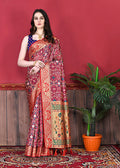 Lorenvalley Fashion Soft Paithani Silk Saree With Patola Print And Contrast Border & Printed Blouse - Mutlicolor | Grocsy