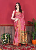 Lorenvalley Fashion Soft Paithani Silk Saree With Patola Print And Contrast Border & Printed Blouse - Mutlicolor | Grocsy