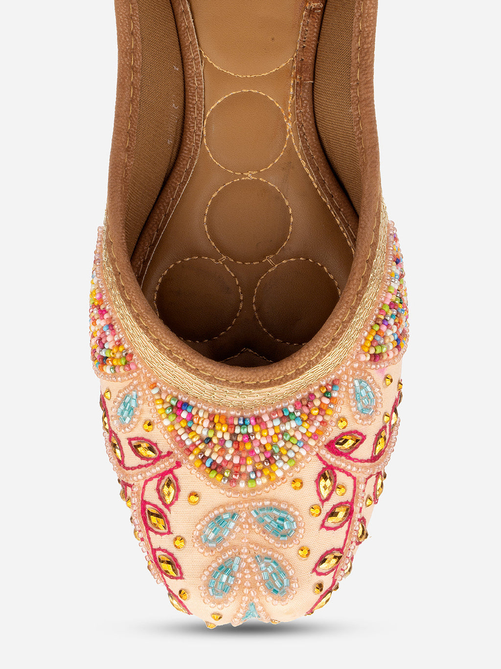 Desi Colour Women Indian Ethnic Footwear-Peach Multi Pearl | Grocsy