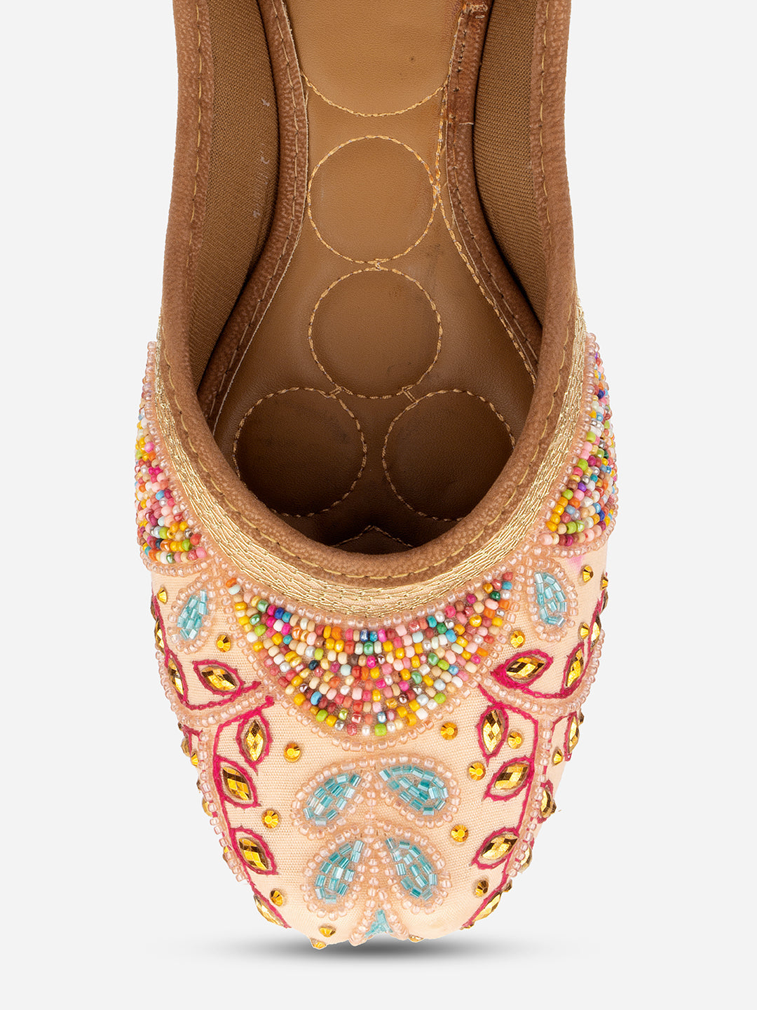 Desi Colour Women Indian Ethnic Footwear-Peach Multi Pearl | Grocsy