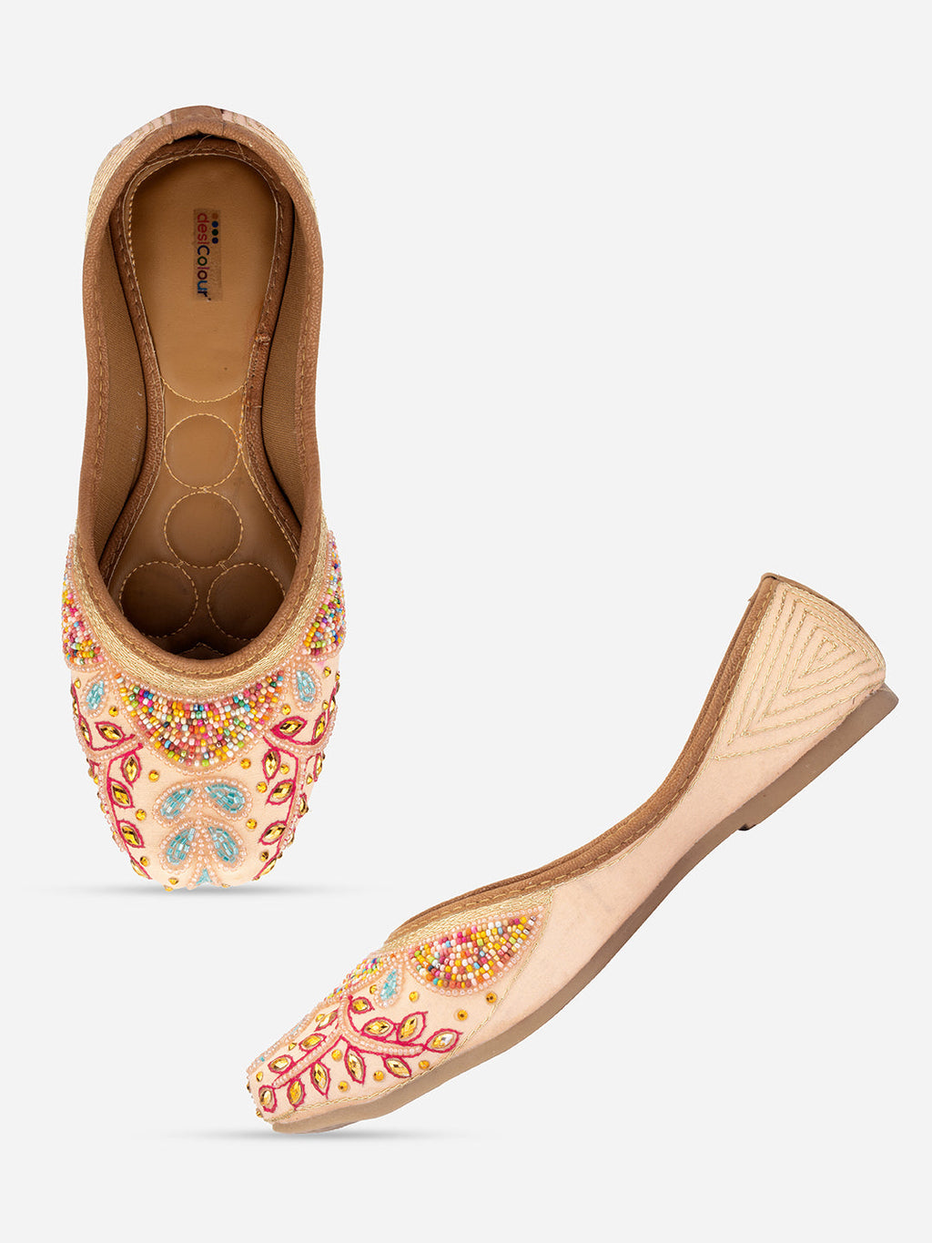 Desi Colour Women Indian Ethnic Footwear-Peach Multi Pearl | Grocsy