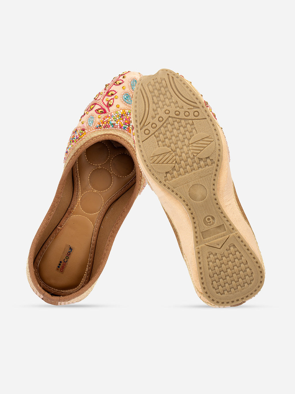 Desi Colour Women Indian Ethnic Footwear-Peach Multi Pearl | Grocsy