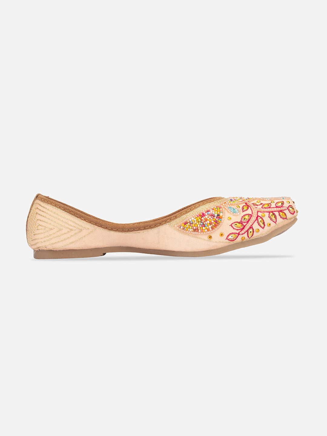Desi Colour Women Indian Ethnic Footwear-Peach Multi Pearl | Grocsy