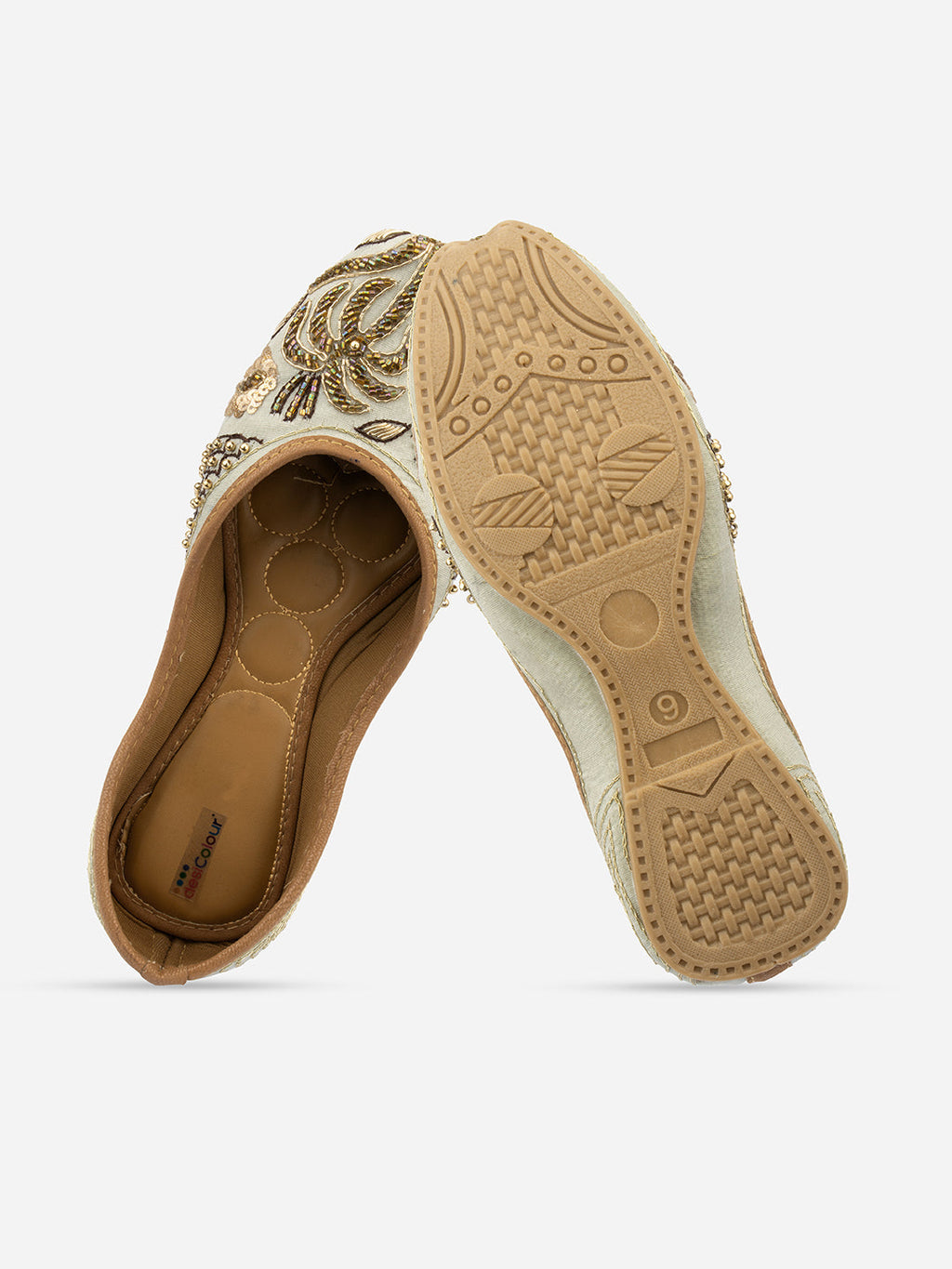 Desi Colour Women Indian Ethnic Footwear-Grey Emb | Grocsy