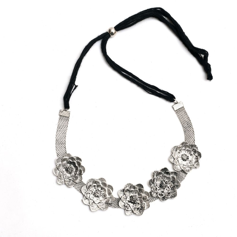 Mominos Fashion Johar Kamal Silver-Plated Brass Finish Rose Design Choker For Women (Silver) | Grocsy