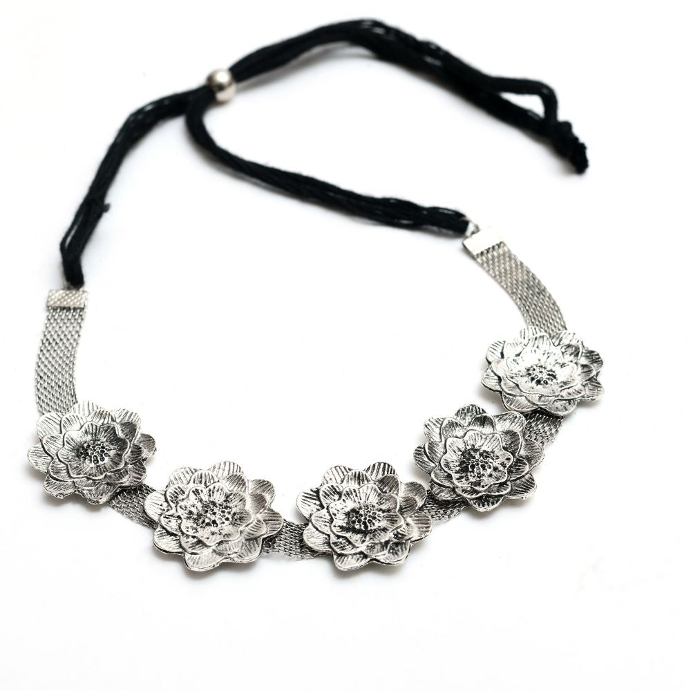 Mominos Fashion Johar Kamal Silver-Plated Brass Finish Rose Design Choker For Women (Silver) | Grocsy