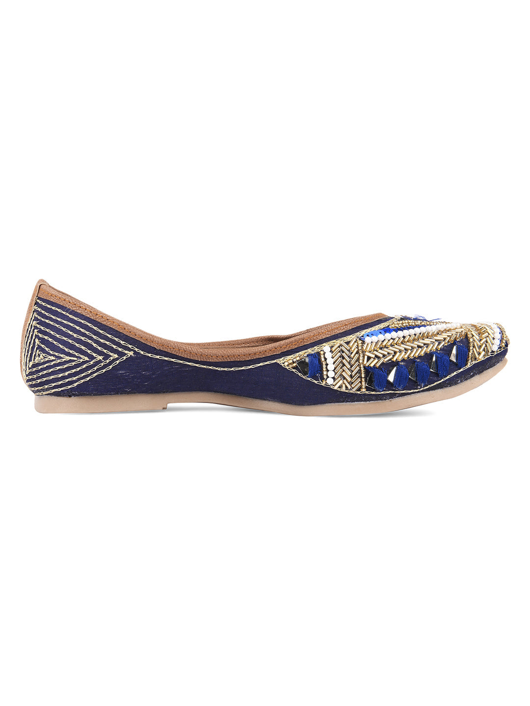 Desi Colour Women Indian Ethnic Footwear-Navy Blue Emb | Grocsy