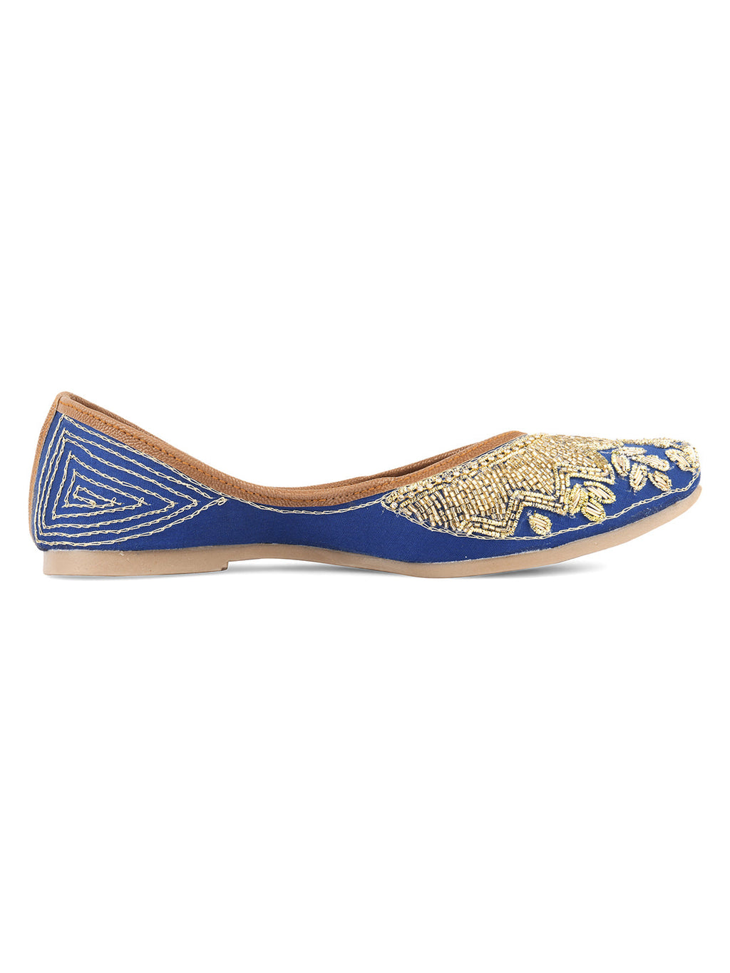 Desi Colour Women Indian Ethnic Footwear-Royal Blue Emb | Grocsy