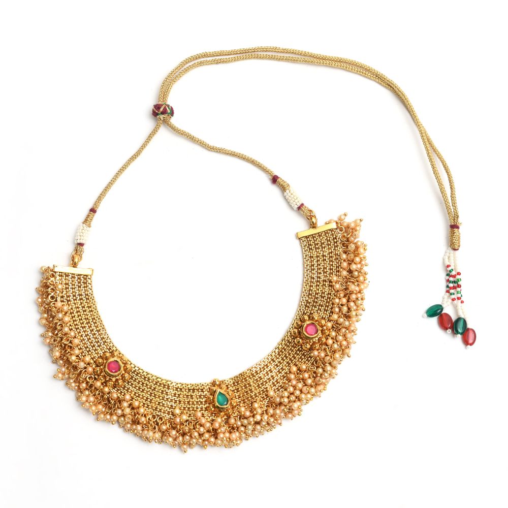Mominos Fashion Johar Kamal Gold-Polished Brass Finish Stone/Beads Choker For Women (Golden) | Grocsy