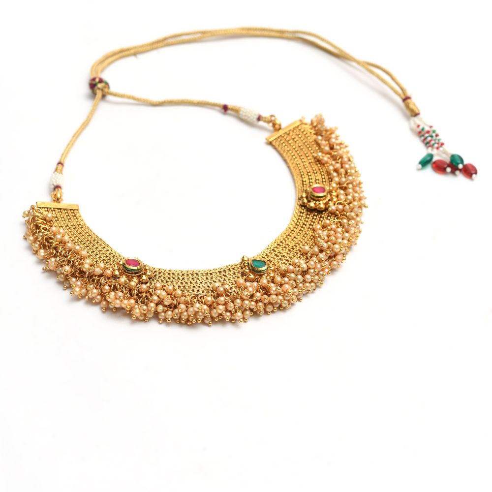 Mominos Fashion Johar Kamal Gold-Polished Brass Finish Stone/Beads Choker For Women (Golden) | Grocsy