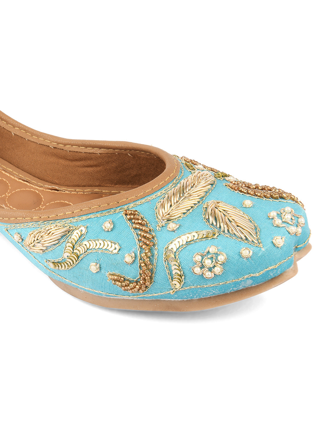 Desi Colour Women Indian Ethnic Footwear-Sky Blue Dabka | Grocsy