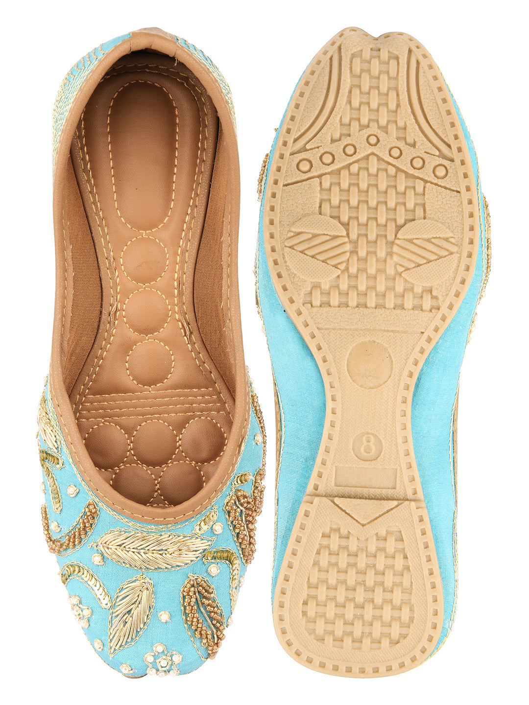 Desi Colour Women Indian Ethnic Footwear-Sky Blue Dabka | Grocsy