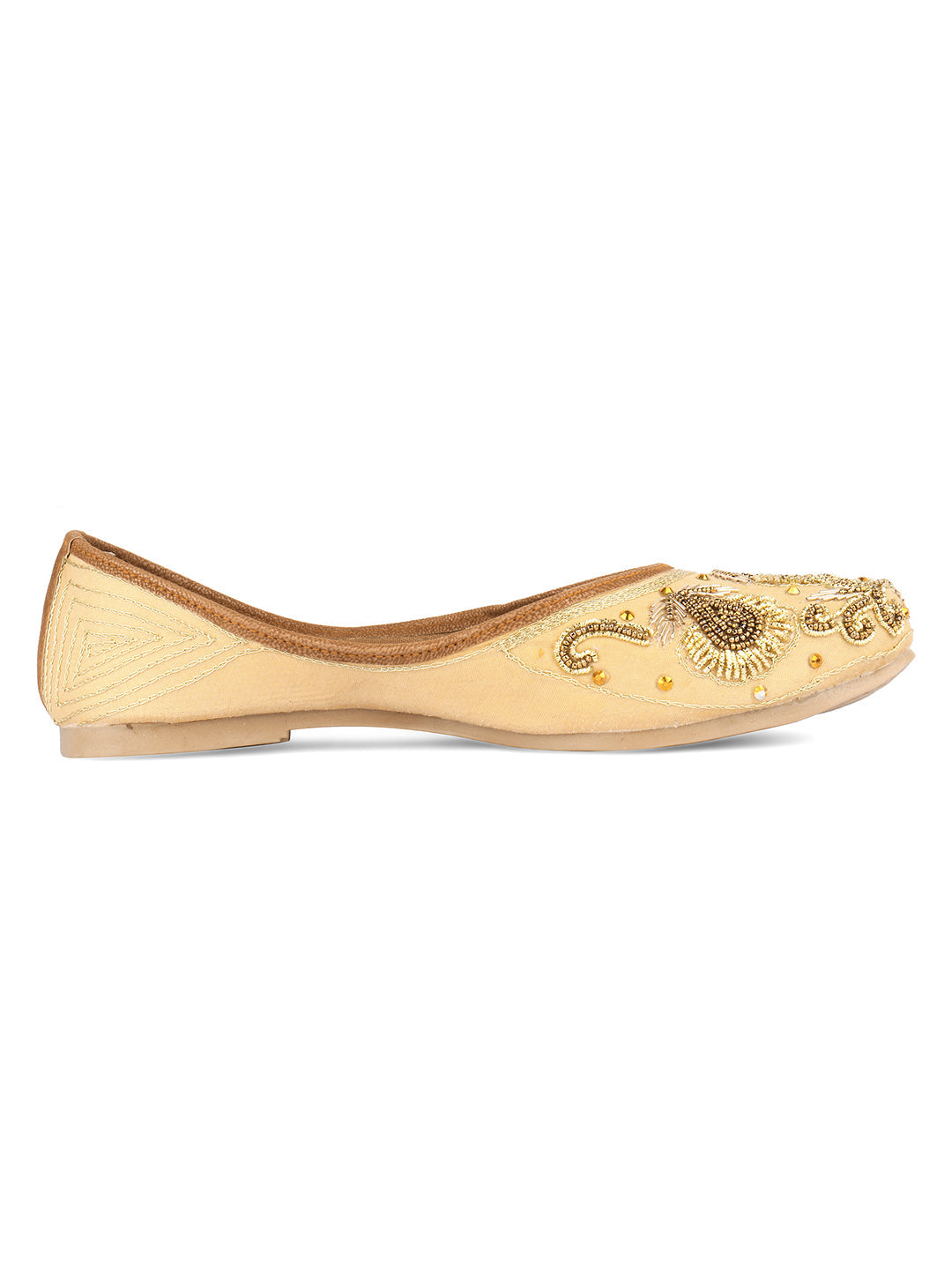 Desi Colour Women Indian Ethnic Footwear-Gold Stone Dabka | Grocsy
