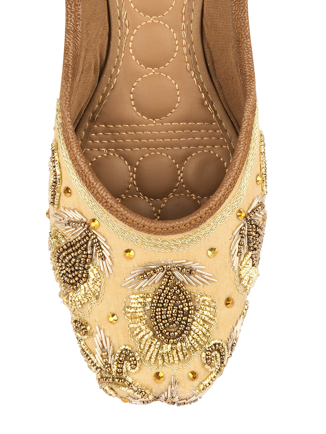 Desi Colour Women Indian Ethnic Footwear-Gold Stone Dabka | Grocsy