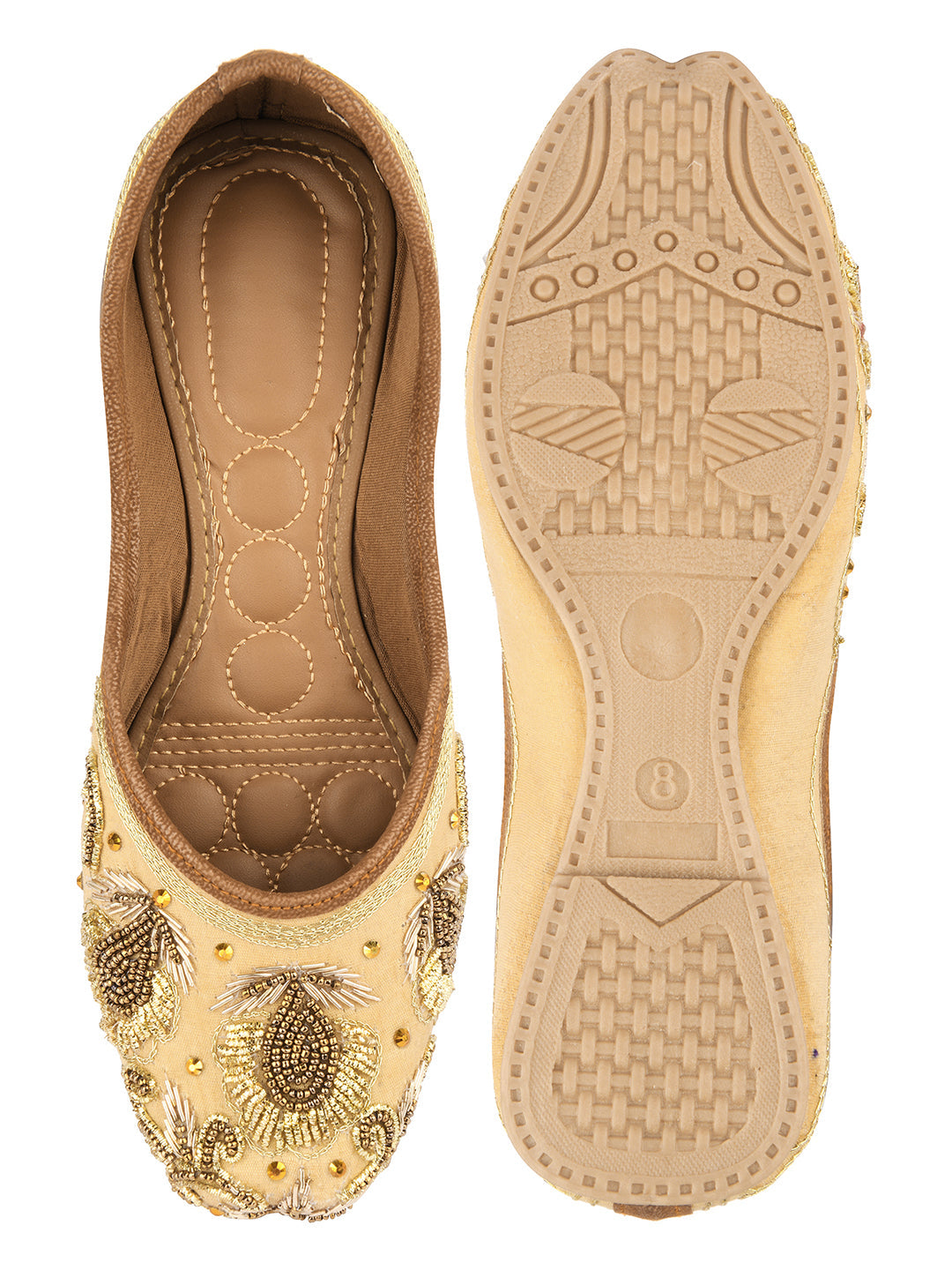 Desi Colour Women Indian Ethnic Footwear-Gold Stone Dabka | Grocsy