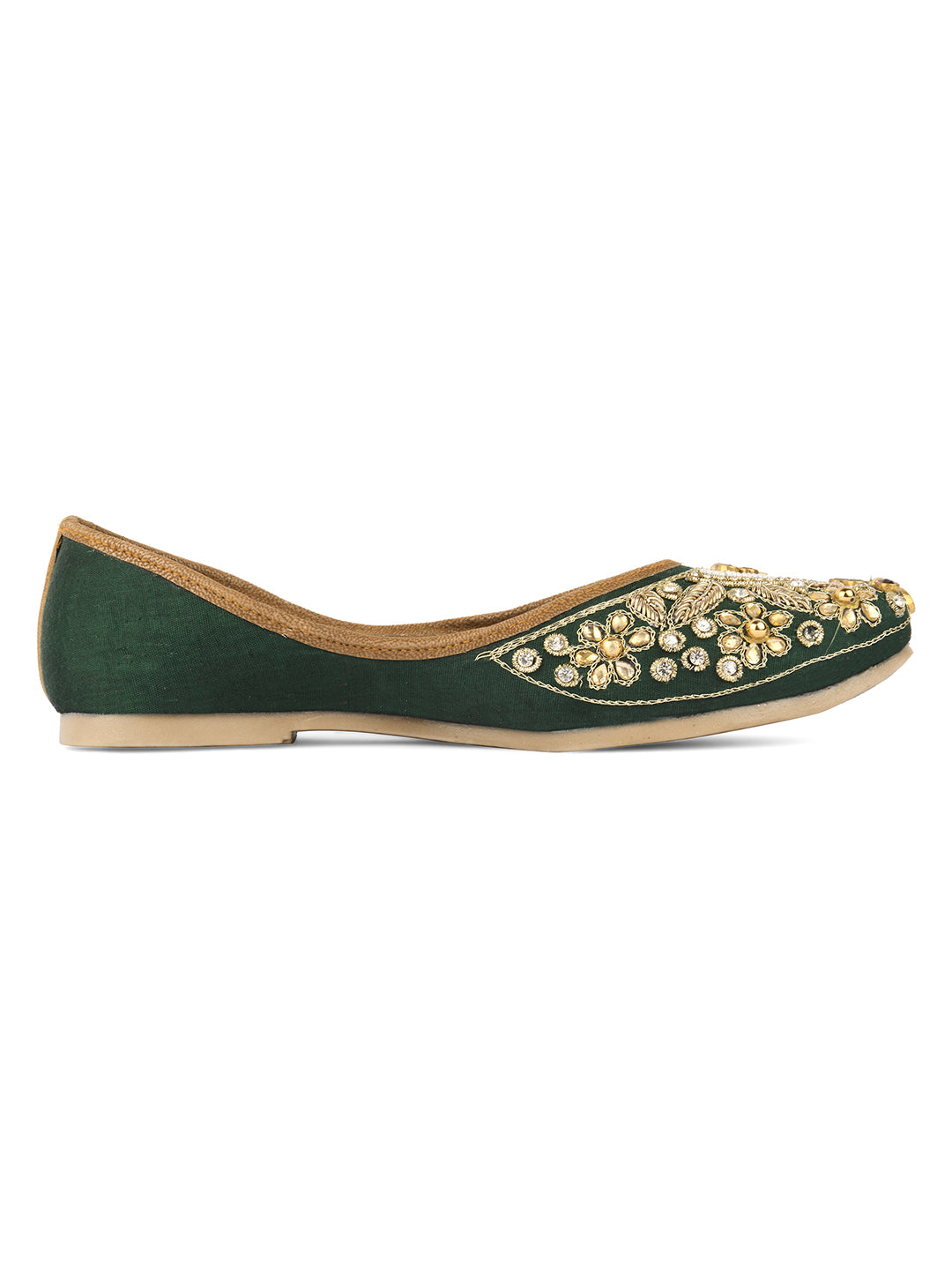 Desi Colour Women Indian Ethnic Footwear-Green Stone | Grocsy