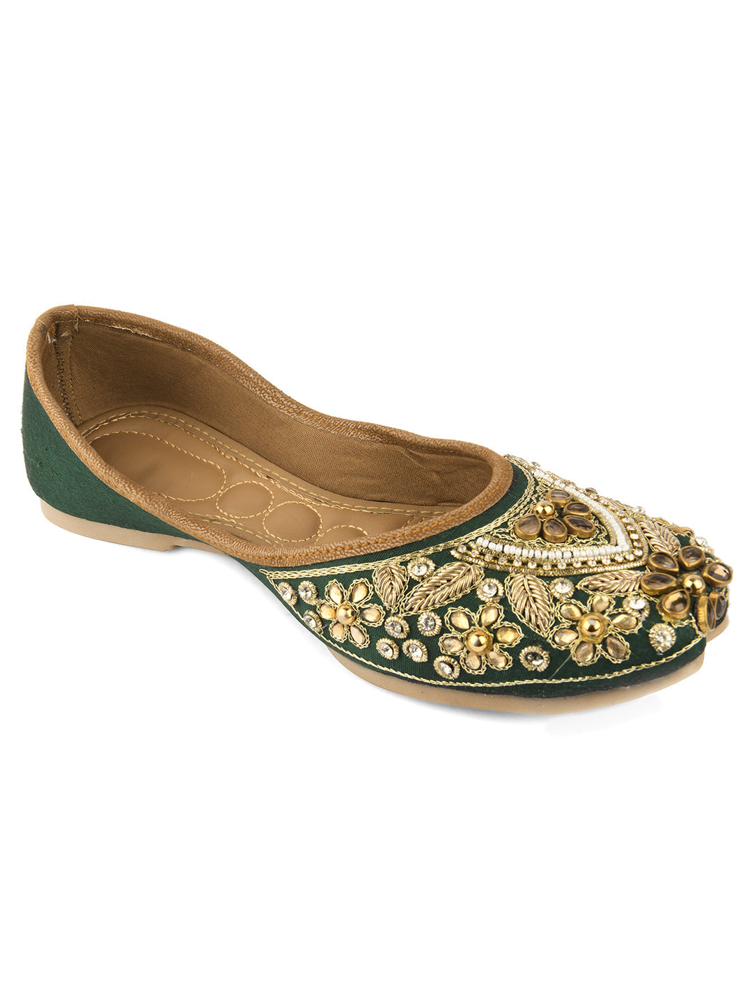 Desi Colour Women Indian Ethnic Footwear-Green Stone | Grocsy