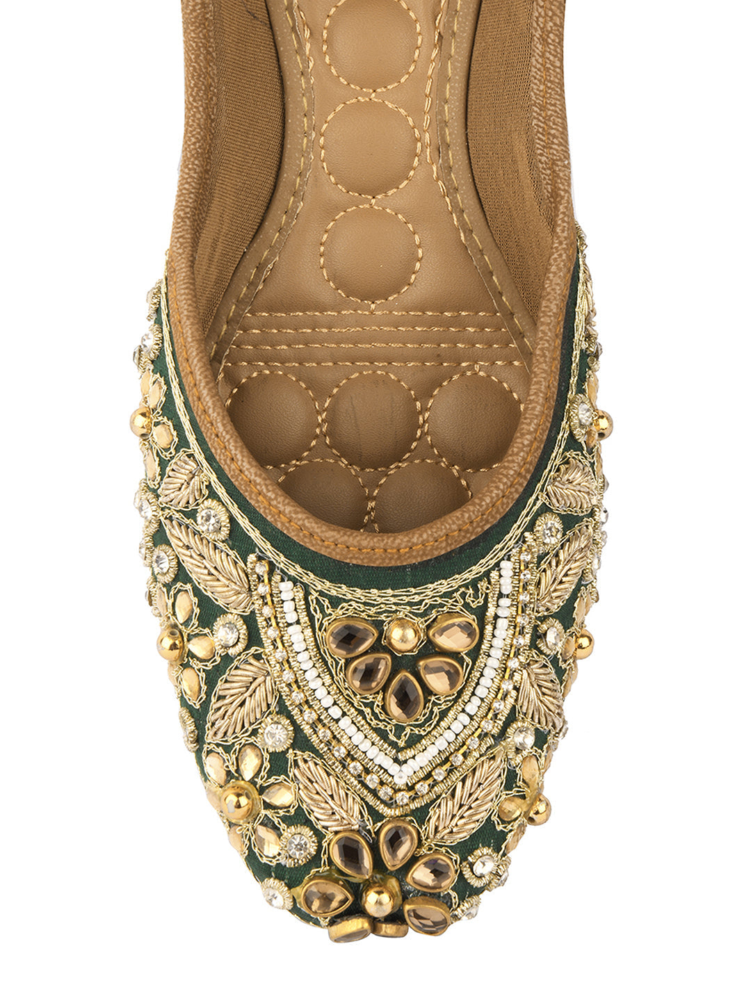 Desi Colour Women Indian Ethnic Footwear-Green Stone | Grocsy