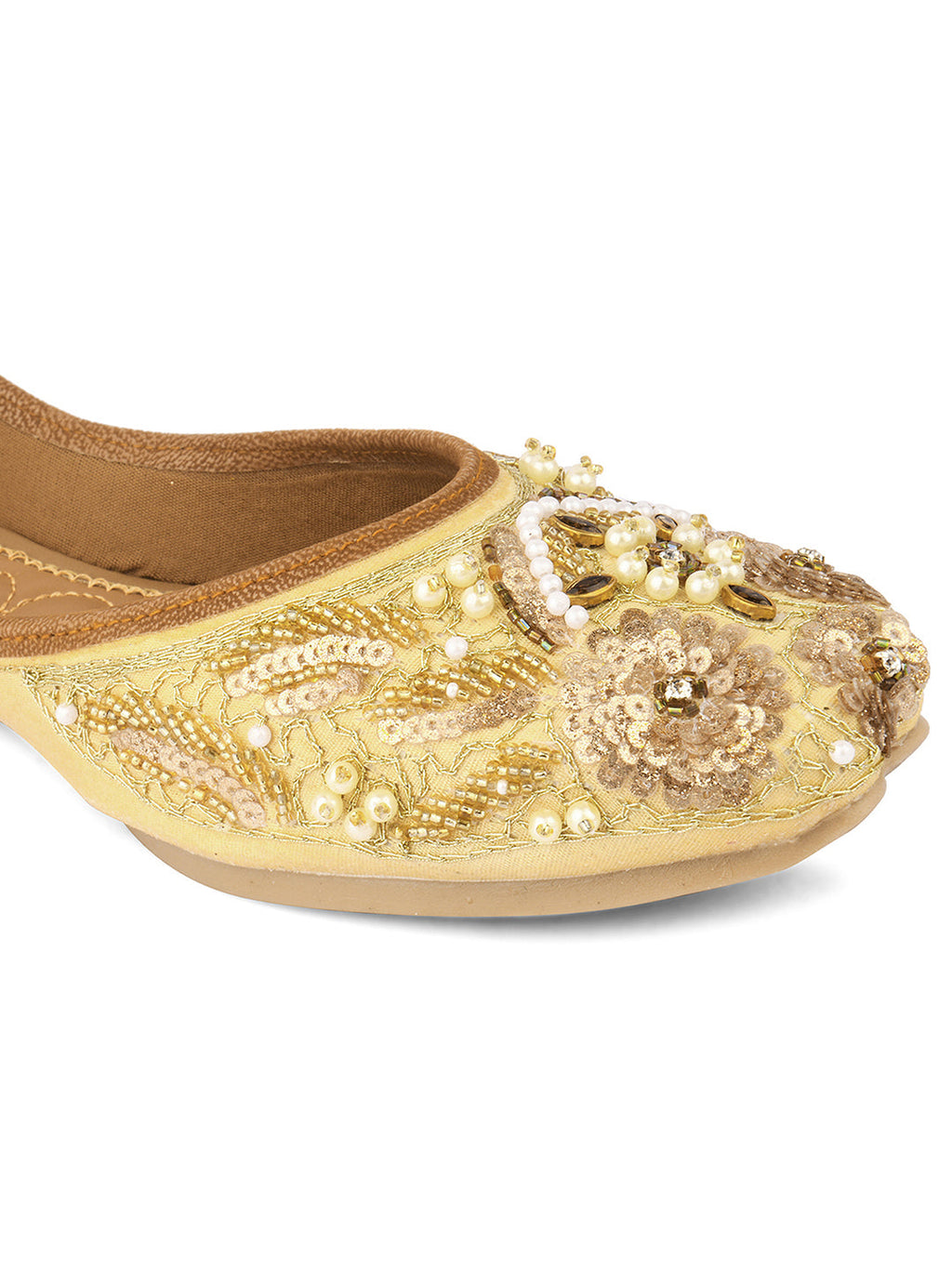 Desi Colour Women Indian Ethnic Footwear-Golden Heavy Work | Grocsy
