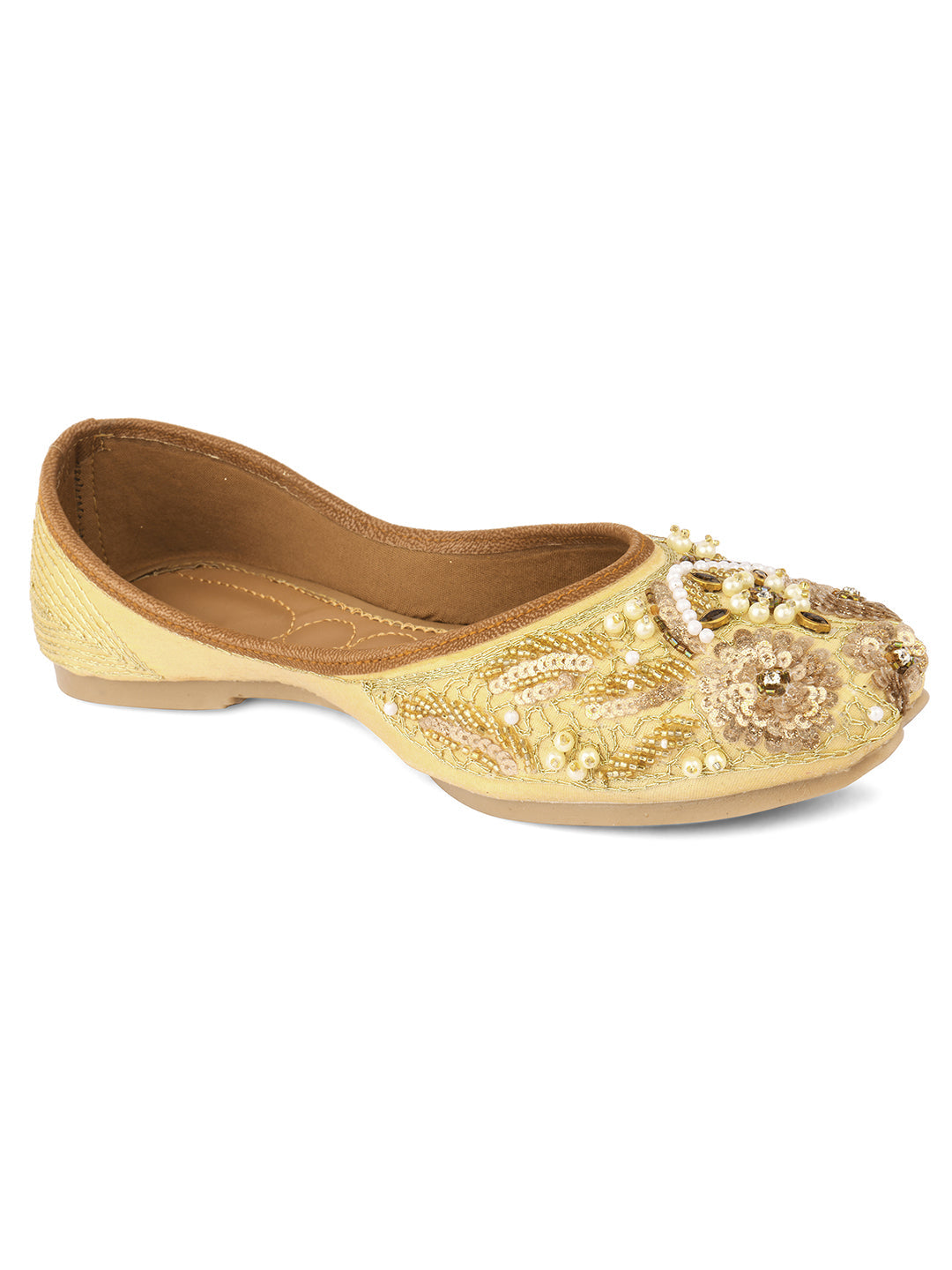 Desi Colour Women Indian Ethnic Footwear-Golden Heavy Work | Grocsy