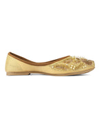 Desi Colour Women Indian Ethnic Footwear-Golden Heavy Work | Grocsy