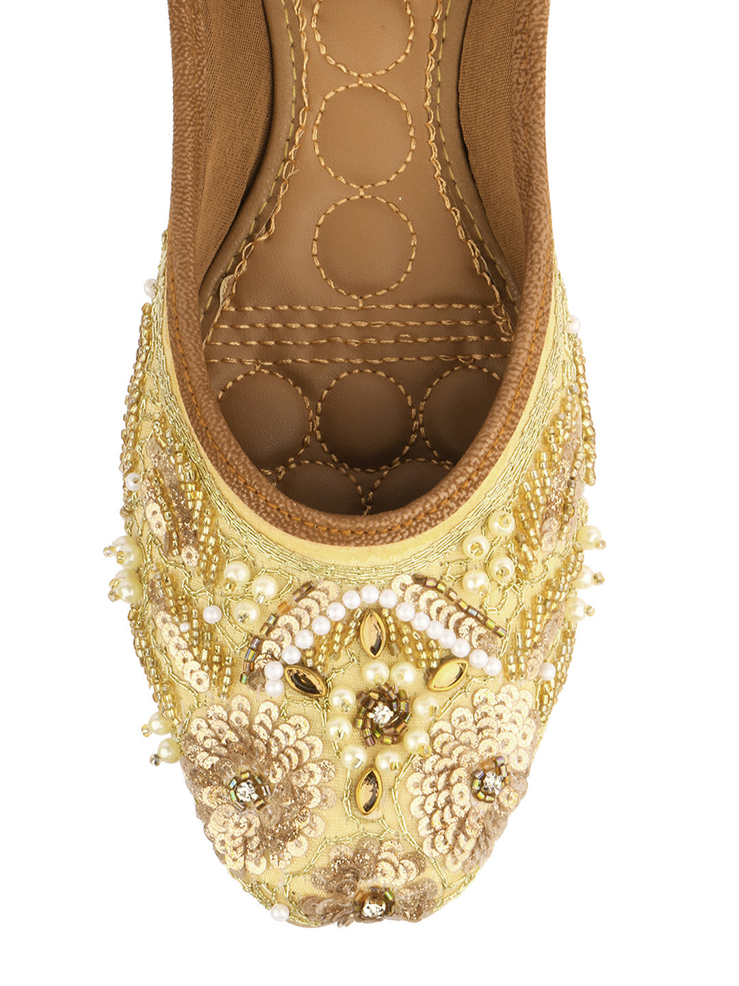 Desi Colour Women Indian Ethnic Footwear-Golden Heavy Work | Grocsy