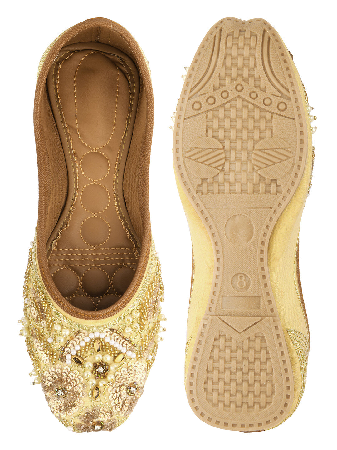 Desi Colour Women Indian Ethnic Footwear-Golden Heavy Work | Grocsy