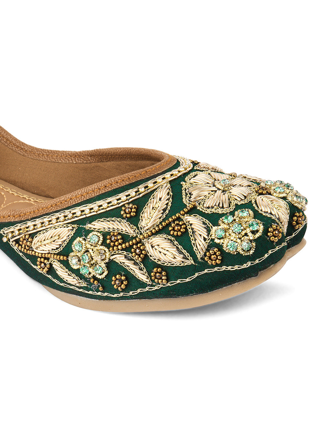 Desi Colour Women Indian Ethnic Footwear-Green Flower | Grocsy