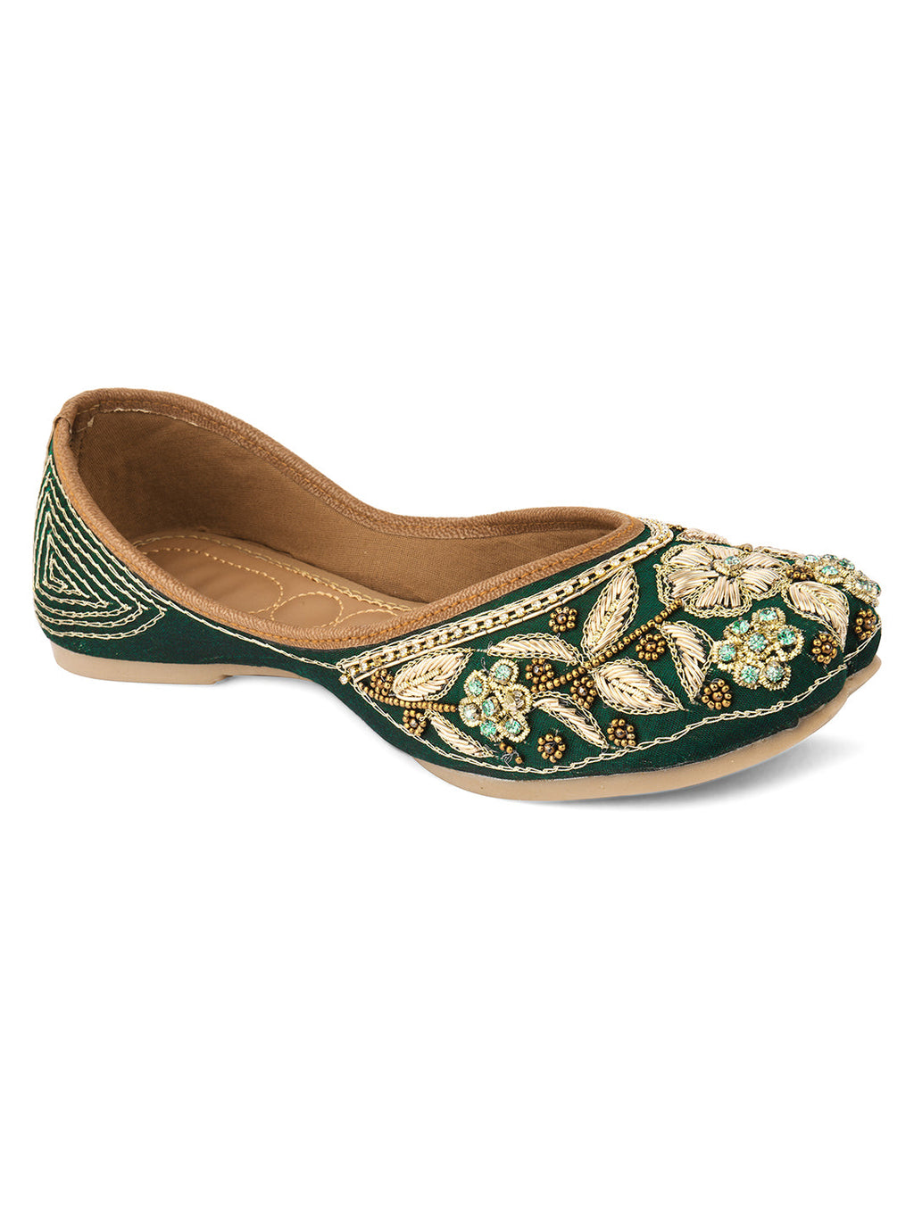 Desi Colour Women Indian Ethnic Footwear-Green Flower | Grocsy