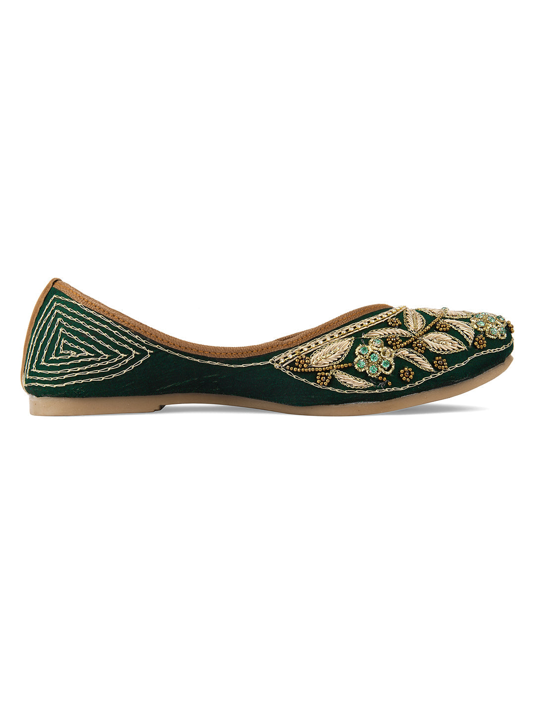 Desi Colour Women Indian Ethnic Footwear-Green Flower | Grocsy