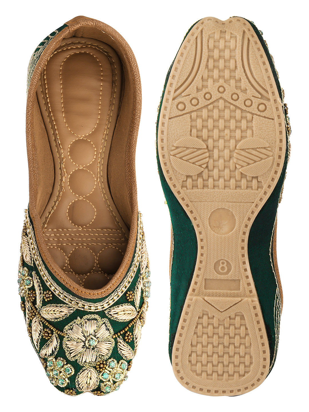 Desi Colour Women Indian Ethnic Footwear-Green Flower | Grocsy